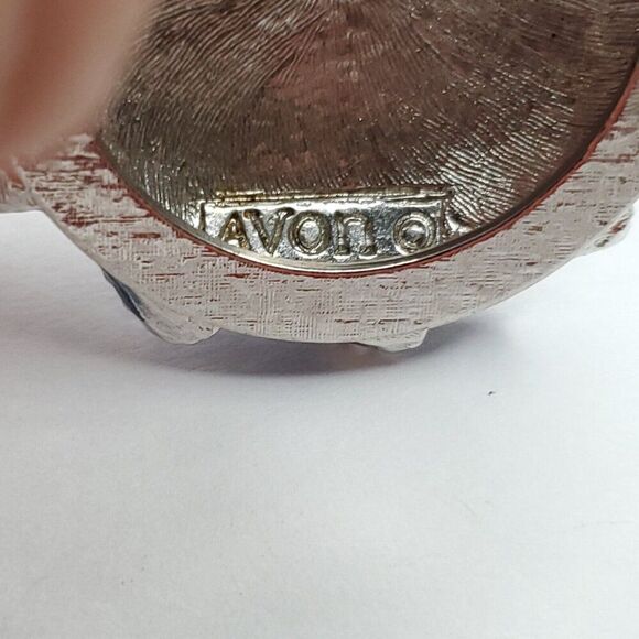 Avon Moonwind Round Enamel Jelly Belly Floral Brooch Scarf Clip Blue Swirl - Picture 6 of 6